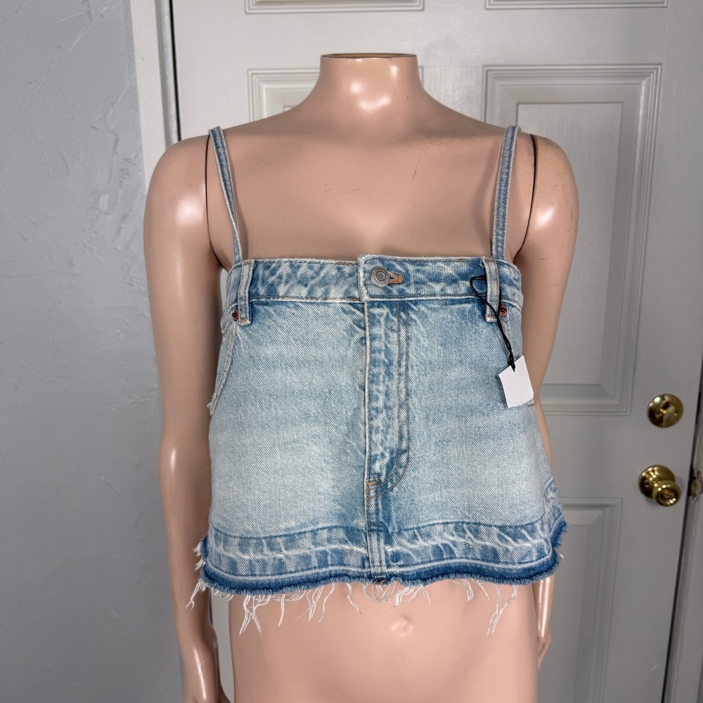 NEW Zara Denim Skirt mini Shirt Tank Top XS Denim Spaghetti strap Jean NWT AA21